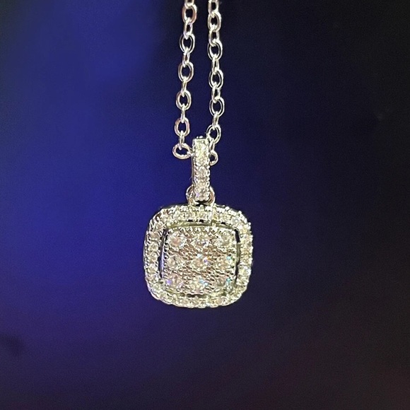 Silver Crystal Dainty Square Necklace - Picture 3 of 6